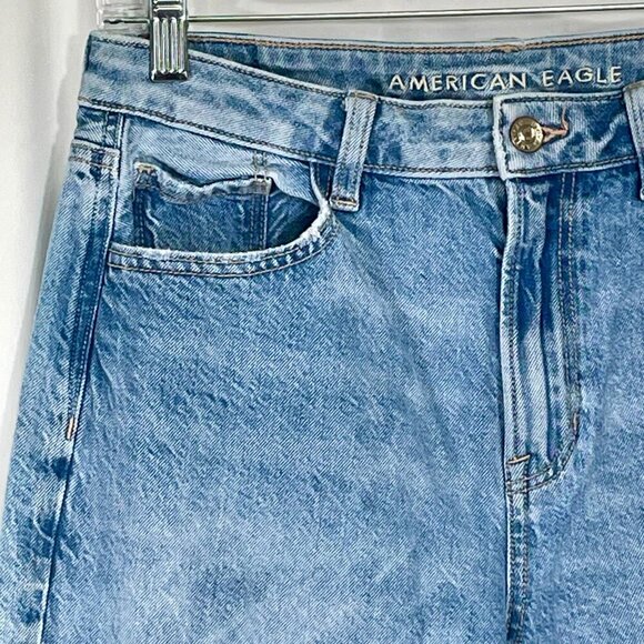 American Eagle Mom Jean Hi-Rise Straight Leg Light-Wash Stretch Sz 6 100% Cotton - Picture 11 of 14